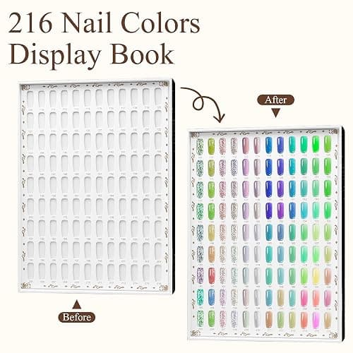 216 Colors Nail Display Chart, UV Gel Polish Card Book with 240PCS False Nail Tips, Nail Art Salon Nail Design Display Booklet, Nail Swatch Book Nail Practice Card Board for Nail Salons thumbnail 3