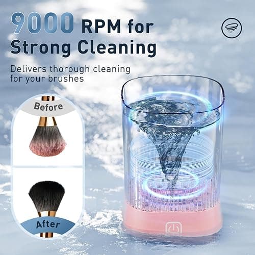 Electric Makeup Brush Cleaner Kit with Cleaning Solution, 9000 RPM, Pink | Automatic Cleaning, IP65 Water-Resistant Design, Multi-Size Holders, Cleans Makeup Brushes and Sponges, Compact for Travel thumbnail 3