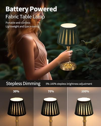 KDG Cordless Portables Table Lamp Set of 2, LED Fabric Shade Small Desk Lamps, 5000mAh Battery Powered Lighting, 2700K Stepless Dimmable Light for Living Room, Dining Room, Bedroom (Gold+Green) thumbnail 4