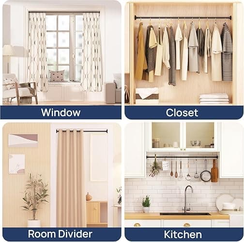 Matte Black Shower Curtain Rod Tension 30 to 76 Inches Never Rust Non-Slip Spring Tension Shower Rod No Drilling Stainless Steel Curtain Pole Use Bathroom, Closet, Window, Room Divider thumbnail 8