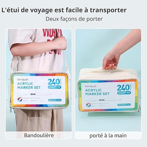 languo Lot de 240 marqueurs de peinture acrylique à pointe pinceau souple avec sac de marqueur, stylos de peinture acrylique pour tissu, bois, pierre, toile, verre, œuf, peinture sur roche, loisirs thumbnail 6