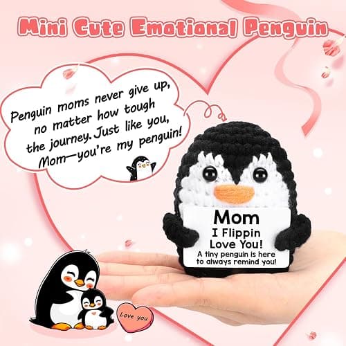 Christmas Birthday Gifts for Mom from Daughter Son, Handmade Crochet Mini Penguin Mom Gifts for Birthday Mama Mother in Law Bonus Step, Funny I Love You Stocking Stuffers for Moms Small Cute Decor thumbnail 2