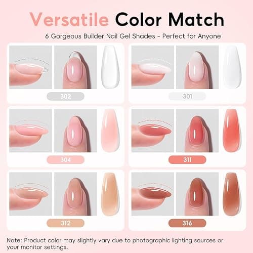 Peacecolor Builder Nail Gel Polish Set, 6 PC Jelly Nude Pink Clear Colors Rubber Builder for Apex Hard Strengthener Extension Gel Polish U V Nail Lamp Cured DIY Gifts thumbnail 7