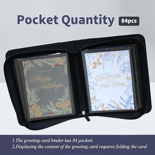 Magiarcana greeting card book organizer,christmas card photo album,birthday card organizer binder,for greeting card box keepsake storage and display,holds 84 cards (black) thumbnail 5