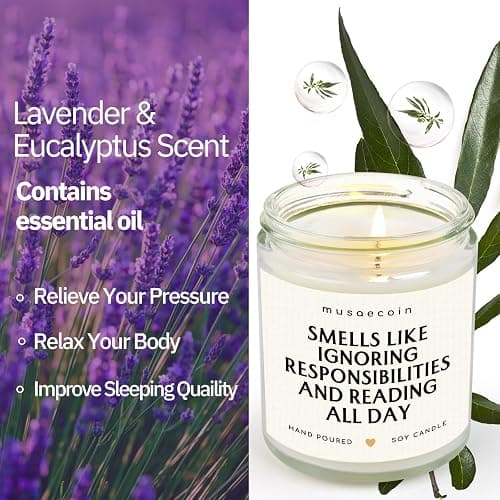 musaecoin Book Lovers Gifts, Funny Gifts for Book Lovers, Birthday Bookish Presents for Readers Librarian Bookworm - Handmade Lavender Candle 7oz thumbnail 4