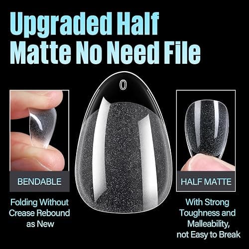 TOMICCA Short Almond Nail Tips, 240Pcs Half Matte Soft Acrylic Nail Tips, 12 Sizes Acrylic Pre-Shaped Nails, Full Cover False Nails Almond Press on Nails Short Fake Nails for Extension Nail thumbnail 2