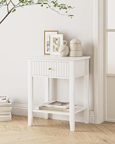 Apetaccat Fluted Nightstand, Farmhouse Night Stand with 1 Drawers, Mid Century Modern Side Accent Table,Bedside End Table for Bedroom, Living Room, White thumbnail 6