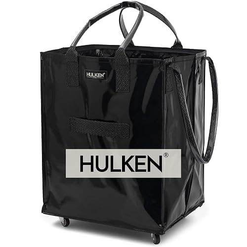 HULKEN - Large, Black - Reusable Grocery Bag On Wheels, Shopping Trolley, Rolling Tote, Zipper Closure, Lightweight, Carries Up to 66 lb & Fits 5 Grocery Bags, Folds Flat, Unbreakable Handles - Image 1