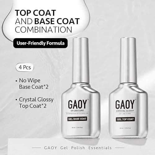 GAOY 16ml 4 Pcs Glassy Gel Top Coat and Base Coat Set, No Wipe Foundation Combination for UV Light Cure Nail Polish thumbnail 6