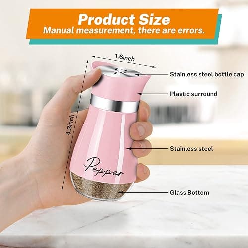 Salt and Pepper Shakers Set,4 oz Glass Bottom Salt Pepper Shaker with Stainless Steel Lid for Kitchen Cooking Table, RV, Camp,BBQ Refillable Design (Pink) thumbnail 3