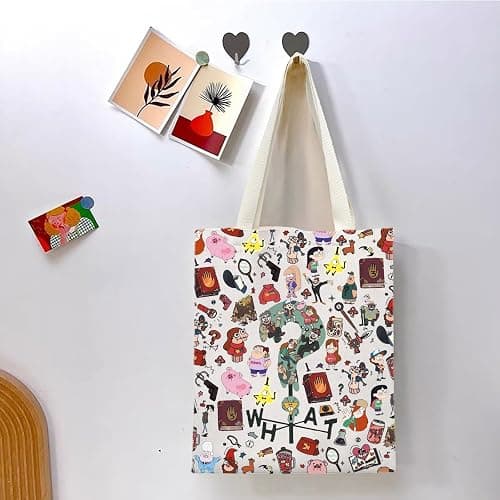 TGBJE Cartoon Movie Inspired Tote Bag Pig Lover Gift Mabel & Dipper Twins Shoulder Bag Cipher Fans Gift thumbnail 4