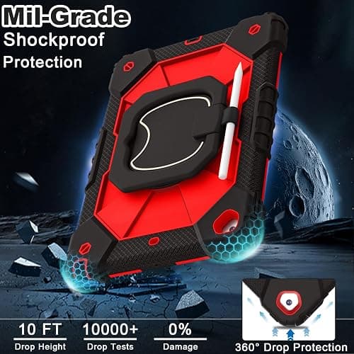 WESOROL Case for iPad 9th/8th/7th Generation 10.2 Inch (2021/2020/2019),Full-Body Drop Protection 9th Generation iPad Case with Rotating Stand Screen Protector Pencil Holder Holde,Black Red thumbnail 3