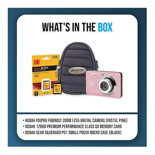 Kodak PixPro FZ55 Friendly Zoom Pastel Pink 16MP Full HD Digital Camera Bundle with High-Speed 128GB SD Card and Small Pouch Black Case (3 Items) thumbnail 9