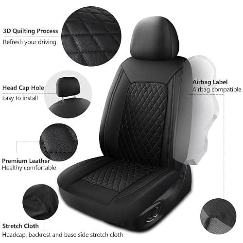 HChengkikz Car Seat Cover,Breathable and Waterproof Leather Seat Covers,Luxury PU Universal Fit Automotive Airbag Compatible for Cars Sedans SUV and Trucks(2 Pieces,Front Seat,Black,N1) thumbnail 5