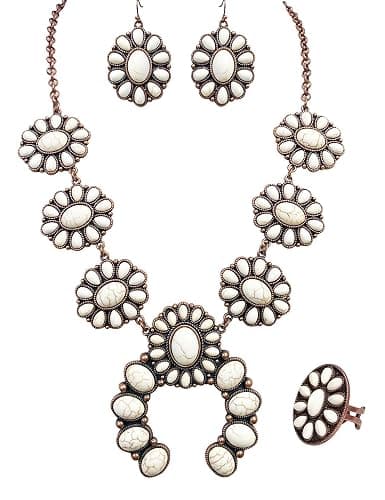 TOPACC Western Jewelry for Women White Turquoise Cowgirl Necklace with Boho Earings Set - Image 1
