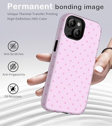 Amzfield for iPhone 13 Case for iPhone 14 Case Cute Polka Dot Aesthetic Retro Design for Valentines Fall Women Girls Simple Girly Chic Pretty Dual Layer Hybrid Protection Elegant Case, Pink thumbnail 2
