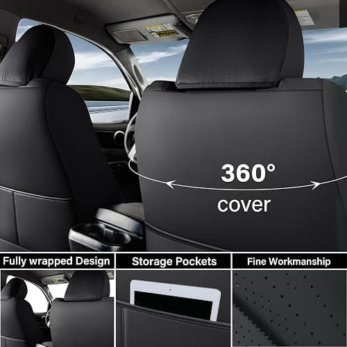 Coverado Tacoma Seat Covers, Car Seat Covers Front Seats, Leather Seat Covers for Cars Car Seat Protector Cushion Tacoma Accessories Custom Fit 2005-2023 Toyota Tacoma Double/Crew Cab(Black) thumbnail 2