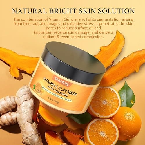 Vitamin C Face Mask with Kaolin Clay and Turmeric for Dark Spots, Dull Skin, Skincare Facial Mask for Controlling Oil and Refining Pores 5.29 Oz thumbnail 6