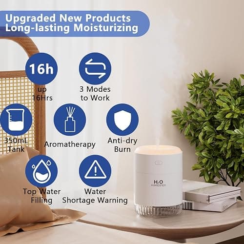 SZO Upgraded 500ML Humidifier for Bedroom with Night Light, Portable Humidifiers for Home and Plants, Humidifiers for Baby, Quiet Operation, Auto-Off, for Baby Room, Home, Office and Plants thumbnail 6