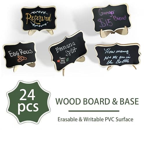 24 PCS Mini Chalkboard Signs with Stand,Food Labels for Party Buffet, Food Tag/Name Card for Wedding Table, Name Tag Drink Labels Taco/Candy Bar/Bake Sale Food Sign, Catering Supplies Buffet Display thumbnail 6