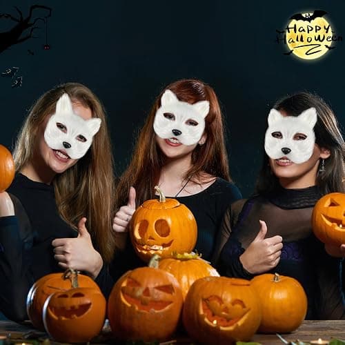 IncreDecor Cat Fox Mask and Tail Set Cat Therian Paws Masks Halloween Animal Fox Tails Wolf Costume Accessory thumbnail 7