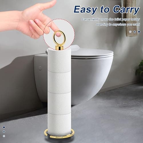 NearMoon Bath Toilet Paper Holder Stand, Freestanding Tissue Paper Storage with Reserve, Space Toilet 4 Rolls Holder for Bathroom/Kitchen Countertop-All Metal (1 Pack, Chrome Gold) thumbnail 4