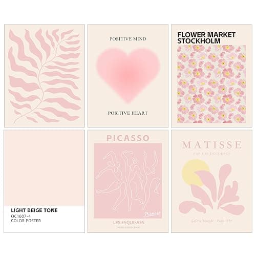 AIMEE ROSE Pink Matisse Wall Art Prints - 6 Pack 8x10 Inch Abstract Vintage Posters, Cute Room Decor for Teen Girls, Light Pink Wall Art for Bedroom, Unframed thumbnail 5