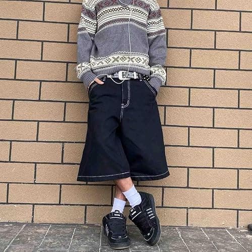 Ethbox Men's Jeans Street Hip-hop Embroidered Shorts Loose Denim Shorts Y2K Jeans thumbnail 3