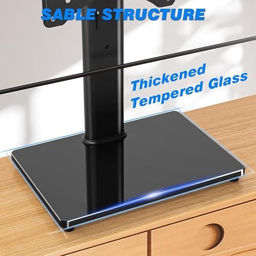 Rfiver Universal Swivel Tabletop TV Stand for Flat Screens 23 24 26 32 39 40 42 43 Inch, Heavy Duty Center Pedestal Stand Replacement with Black Tempered Glass Base and Height Adjustable Mount thumbnail 5