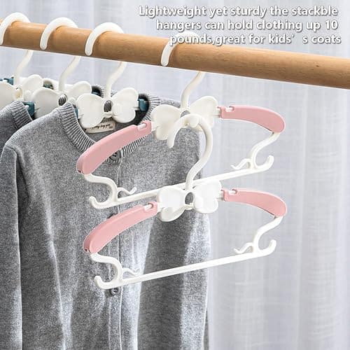 WJWSKI Baby Hangers for Closet 20pcs, Pink Kids Clothes Hanger Plastic, 11-14.5" Adjustable Perchas for Child Dresses, Non-Slip Children Bow Hanger for Girl Toddler Infant Nursery Newborn Clothing thumbnail 3