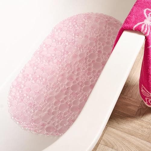 OHS Bath Mat Non Slip Anti Mould Pink, Long Shower Mat with Suction Cups Flexible Oval PVC Bathtub Mats Shower Mats for Inside Shower Bathtub Adults Elderly Kids - 70cm x 35cm thumbnail 2