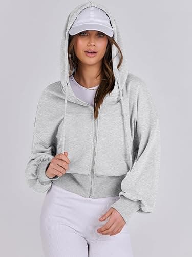ANRABESS Women's Zip Up Hoodie Cropped Sweatshirt | Soft Comfy Casual Jacket, Workout & Daily Wear, Cute Y2K Clothes, Fall Spring Transition Outfits thumbnail 5