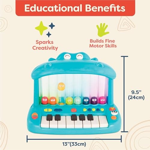 B. toys – Hippo Pop – Musical Toy Keyboard – Play Piano – Songs, Sounds & Lights – Musical Instrument for Toddlers, Kids – 12+ Months thumbnail 3
