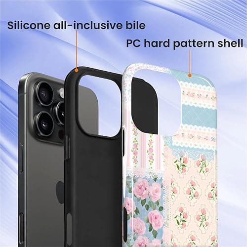 COTAIL Case Designed for iPhone 16 Pro, Hybrid 2-Layer Case, Military-Grade Protection Durable Shockproof Anti-Scratch Phone Case, Floral Lace Patchwork thumbnail 3