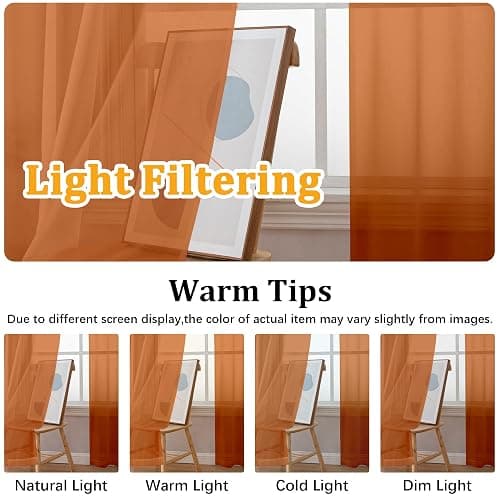 Gwine Burnt Orange Sheer Curtains for Bedroom 54 inches Long 2 Panels, Light Filtering Voile Rod Pocket Curtains, Airy Transparent Fall Sheer Drapes for Living Room, Each 42 Wx54 L thumbnail 5