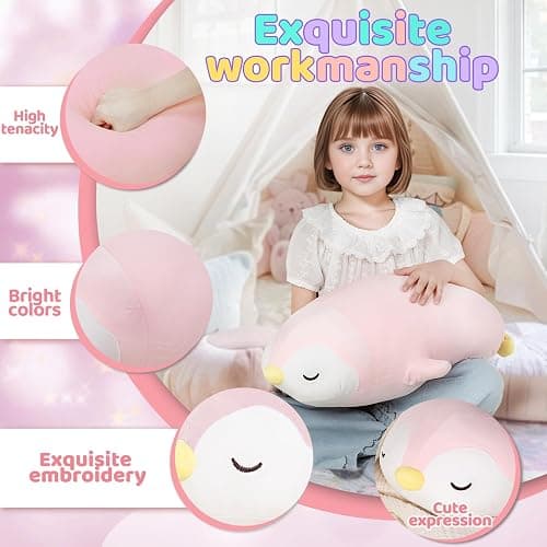 FFxiong 22" Pink Penguin Stuffed Animal Large Plush Toy Cute Soft Body Pillow Big Penguin Plushies Doll Gift for Kids Girl Boy Birthday Valentines thumbnail 8
