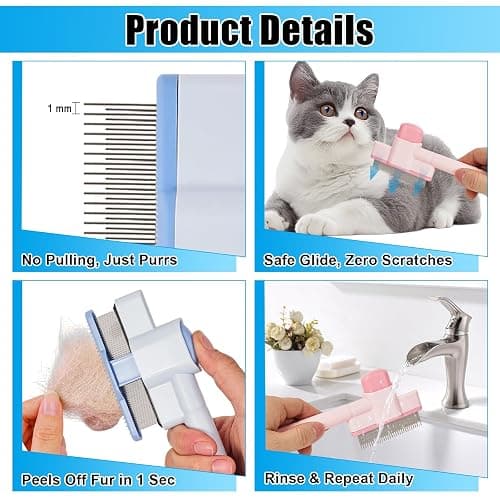 2PCS Flea Comb for Cats & Dogs – Magic Self-Cleaning Cat Grooming Brush with Stainless Steel Teeth, Cat Combs for Fleas and Ticks, Indoor Pets, Fine Tooth Comb for Kittens thumbnail 5