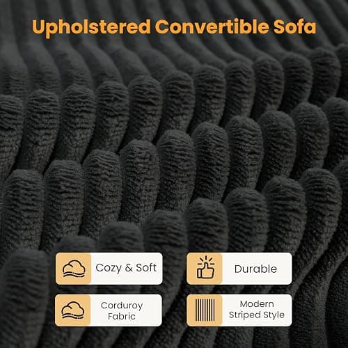 Winzoo Convertible Sofa Bed, Pull Out 3 Seater Sleeper Sofa, 70" Black Boneless Couch Fold Out Floor Couch with 5 Pillows for Living Room Bedroom Lounge Small Space thumbnail 7