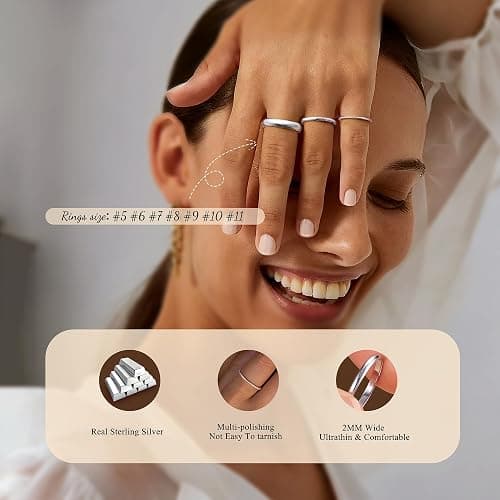 Diamday S925 Sterling Silver Rings for Women Men High Polished Sterling Silver Band Thumb Stackable Ring Comfort Fit 1mm 2mm 4mm thumbnail 2