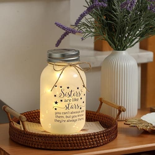 Birthday Gifts for Sister from Sisters - 30 oz Large Mason Jar Night Light | Meaningful Sister Gifts, Unique Sisters Birthday Gift for Women, Christmas Sister Gift from Brother thumbnail 2
