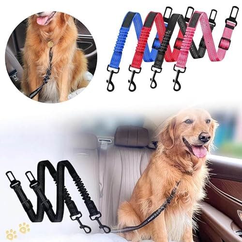 Adjustable Car Seat Belt for Dogs Nylon Seat Belt with Reflective Feature, Durable, 2PCS Comes with Elastic Bungee Pad Pet Car Seat Belt (Black) thumbnail 7