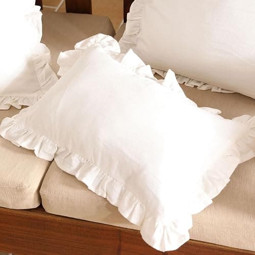 patdrea Shabby Chic White Decorative Throw Pillow Covers 12"x20" Set of 2,Farmhouse Linen Pillow Covers with Ruffles,Rectangle Sturdy Throw Pillow Case for Couch Sofa Bed Living Room thumbnail 5