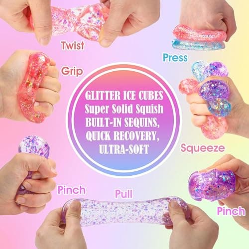 8 Pack Glitter Stress Cube ,Slow Rising Squishy Stress Balls for Adults | Fidget Squeeze Toys for Stress Relief, Slow Rising Squeeze Toy for Classroom Prizes, Party Favors and Birthday Gifts thumbnail 2