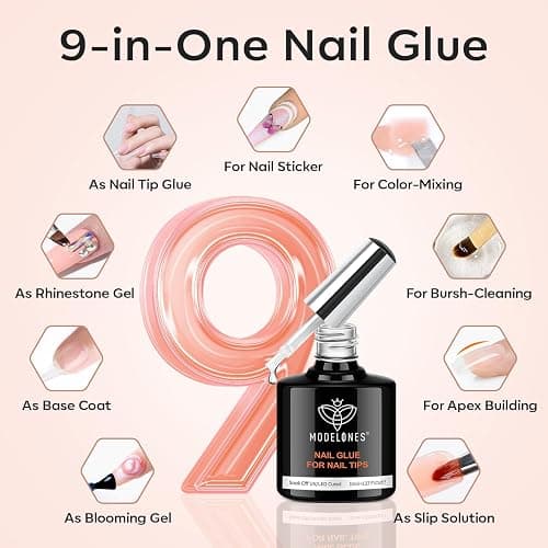 modelones Short Almond Gel Nail Tips Kit, 9-in-One Nail Glue with Portable U V Lamp 216Pcs 12Sizes Pre-Etched Press ons Fake Acrylic Extension Kit DIY Salon Gift for Women thumbnail 4