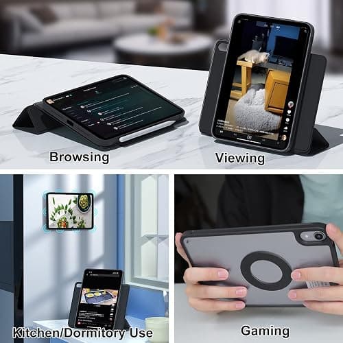 ZENLU iPad mini 6th 7th Generation Case with Removable Magnetic Folio Cover, Premium PU Leather, Multiple Angles, Pencil Charging Support, Full Protective Case for 8.3 inch iPad mini 6/7 (Black) thumbnail 3