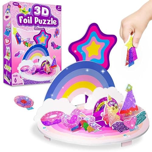 Foil Art with 3D Scenes, Foil Puzzle 3D Art Kit for Kids, No Mess Craft, DIY Creative Activity for Toddlers Boys Girls, Unicorn Party Favors, Birthday Gifts, Travel Toys, Ages 4 and Up - Image 1