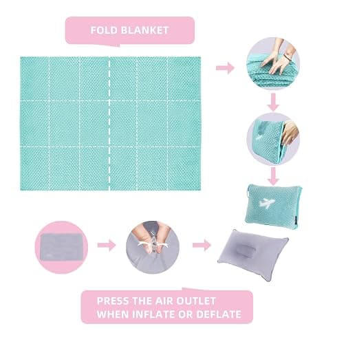 Nenolix 3 in 1 Travel Blanket Pillow Set - 350 GSM Thick Travel Blanket Airplane Compact with Bag, Soft Bag with a Pocket, Inflatable Travel Pillow for Camping & Car Trip(Mint Green) thumbnail 7