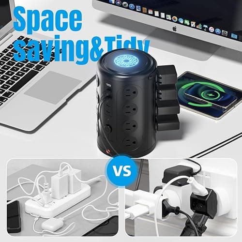 Tower Power Strip Surge Protector with 16 Outlets and 5 USB Ports (2 USB-C), 6FT Extension Cord with Multiple Outlets,Heavy Duty Charging Station,Home Office Dorm Room Essentials. No Wireless Charging - 6FT - Black thumbnail 4