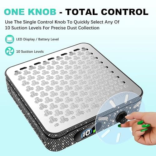 Nail Dust Collector | 1000PA Nail Dust Collector Quiet | 10 Speed Levels | Low Noise & Strong Suction | Reusable Filter, 10 Pads + Nail Dust Brush | for Acrylic Nails, Salon & Home - Black Diamond thumbnail 6