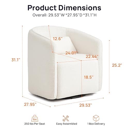 Oversized Boucle Swivel Chair with 82L Storage, Barrel Accent Chairs, White | Fully Washable Comfy Single Sofa Chair, Modern Swivel Chair for Living Room, Cloud Armchair for Bedroom, Nursery,Sherpa&Teddy thumbnail 2